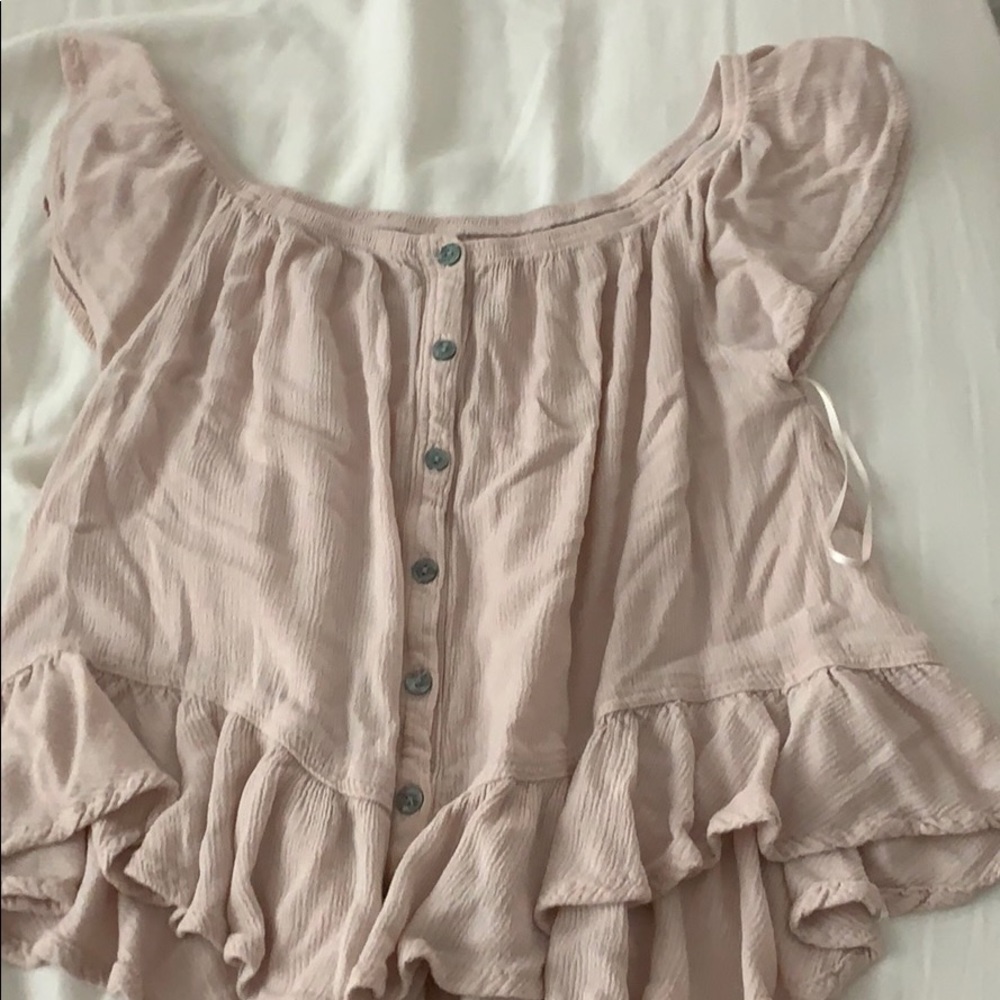 Low Cut Cropped Blouse Light Pink